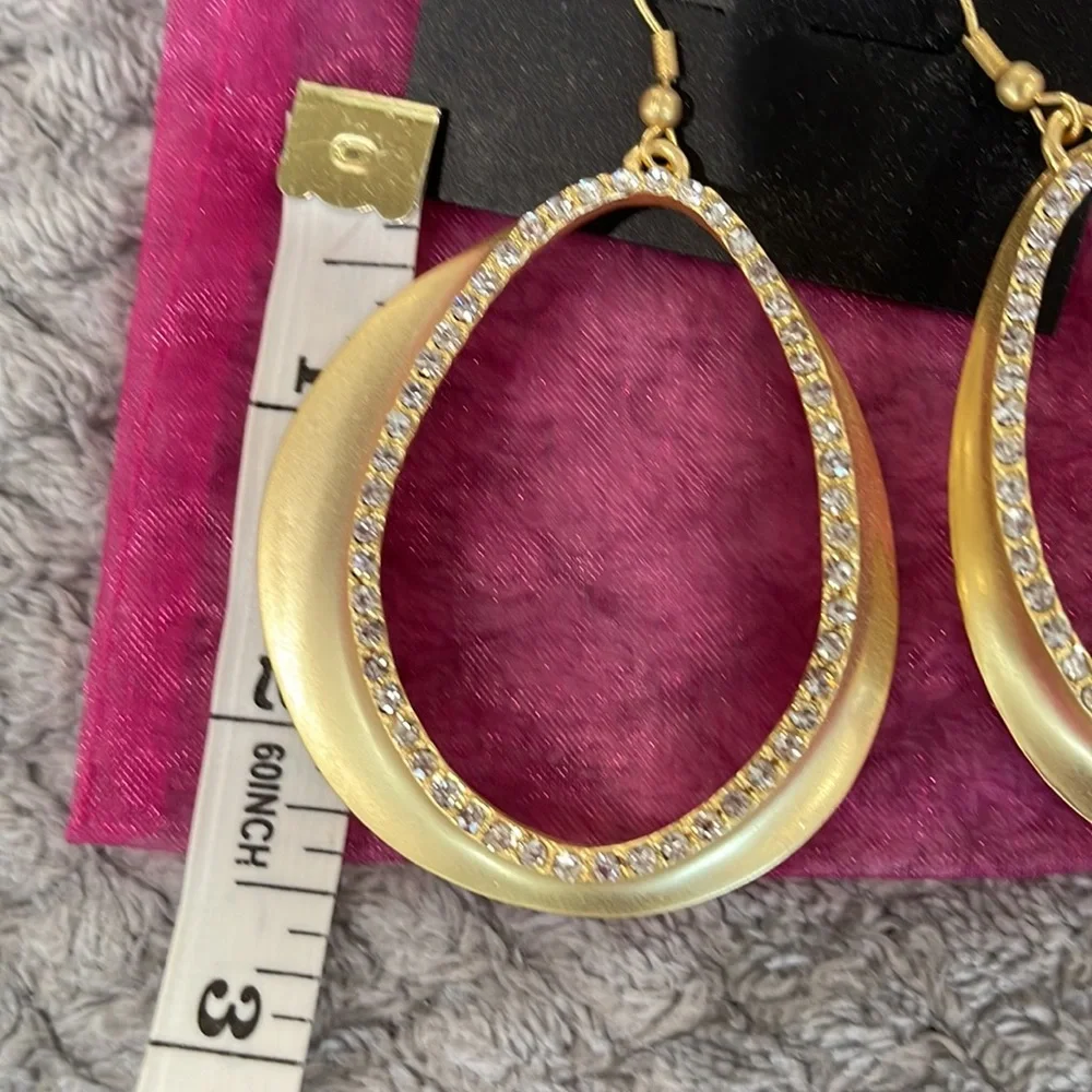 Katrine Sultan Matt Gold and Rhinestone earrings NWT - Picture 5 of 5